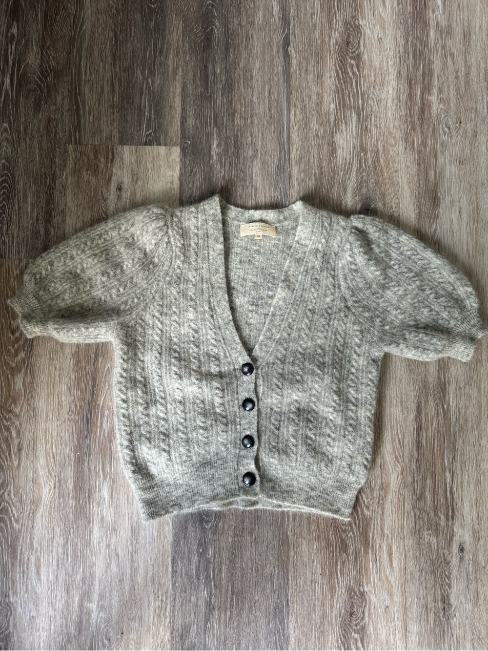 Sézane Gray Mohair Wool Cable Knit Puff Sleeve Cardigan XS
